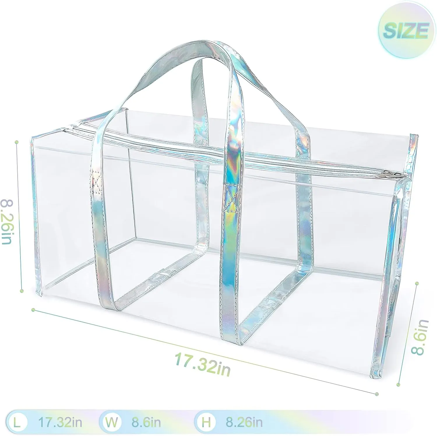 Tote Bag for Women Clear Gym Bag PVC Beach Bag Sports Duffel Bag with Durable Metal Zipper (One piece)