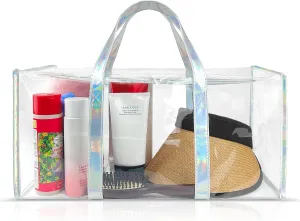 Tote Bag for Women Clear Gym Bag PVC Beach Bag Sports Duffel Bag with Durable Metal Zipper (One piece)