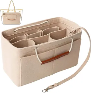 Tote Organizer Insert, Purse Insert for Handbags, Tote Bag Organizer with 11 Pockets, Suitable for Neverful for Speedy for Carryall for Birkin and More (Beige, L)