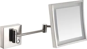 Touch Dimming Makeup Mirror with Lights And 3X Magnification, Square LED Wall Mounted Bathroom Vanity Mirror, Rotable Extendable Shaving Mirror,Nickel,Plug In ( Color : Nickel , Size : Plug In )