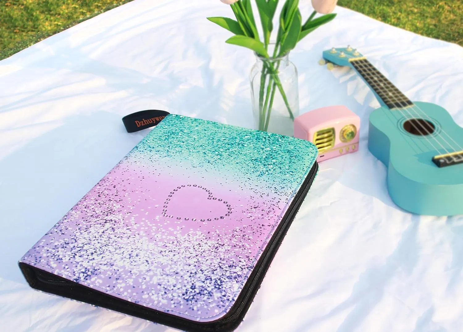 Trading Card Binder for 9-Pocket 1080 Cards with 60 Removable Sleeves with Protection Zipper Easy Carrying Wristband, Portable Trading Card Albums for Boys Girls Gifts, Pink Purple Butterfly