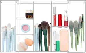 Tranqun Expandable Makeup Drawer Organizer 11"-19" Width Clear Acrylic Makeup Vanity Organizer Tray with 8 Compartments Adjustable Vanity Storage Containers for Cosmetics Jewelry Kitchen Office
