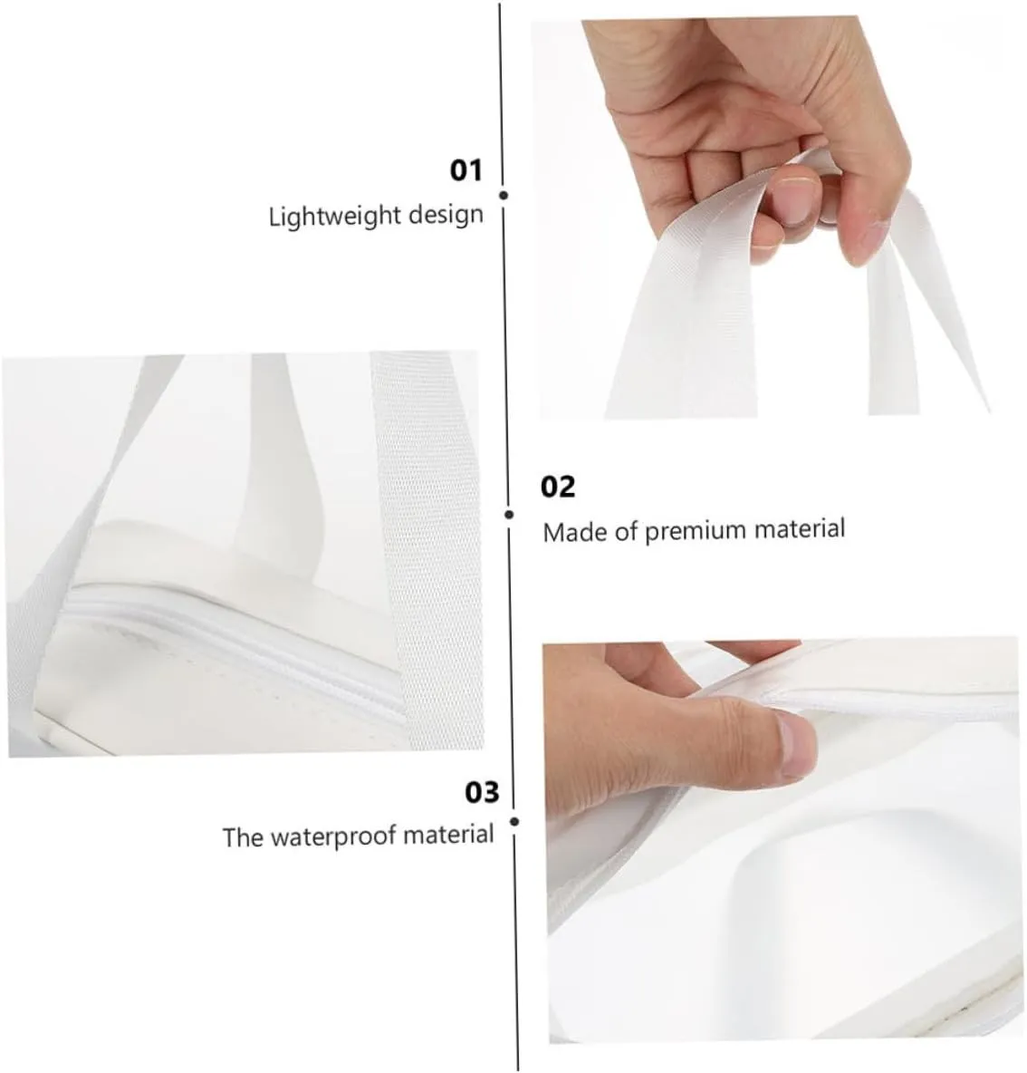 Transparent Cosmetic Bag Travel PVC Makeup Bag with Zipper, White, 30x10cm