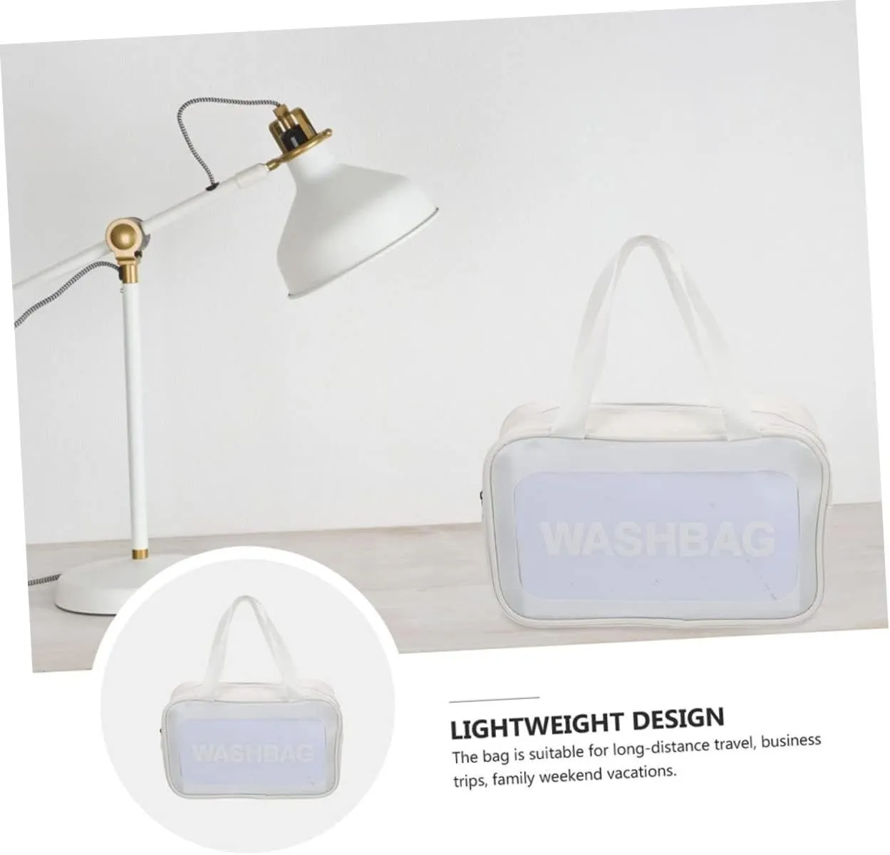 Transparent Cosmetic Bag Travel PVC Makeup Bag with Zipper, White, 30x10cm