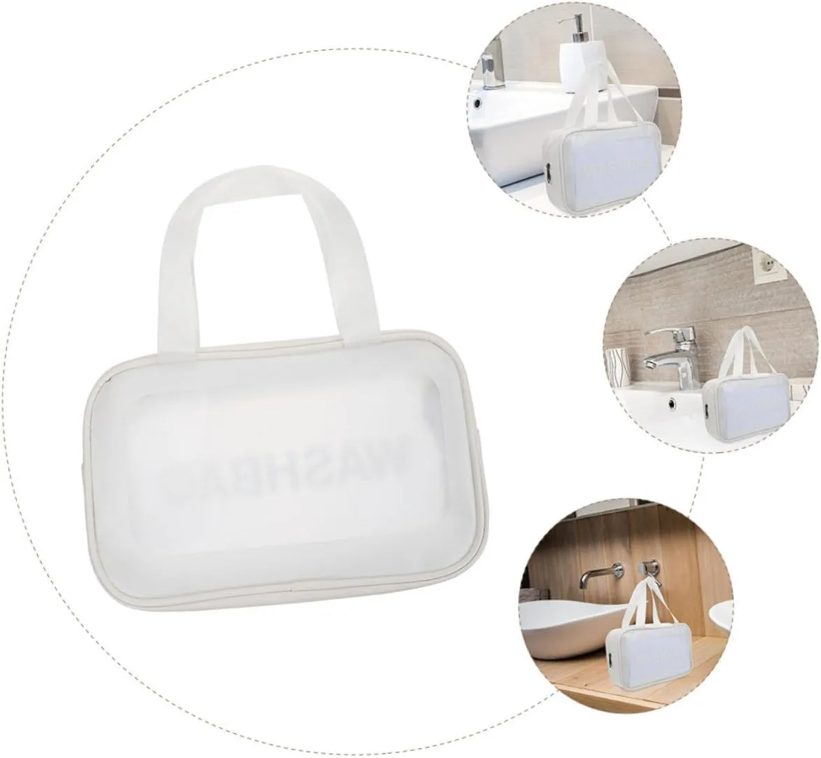 Transparent Cosmetic Bag Travel PVC Makeup Bag with Zipper, White, 30x10cm