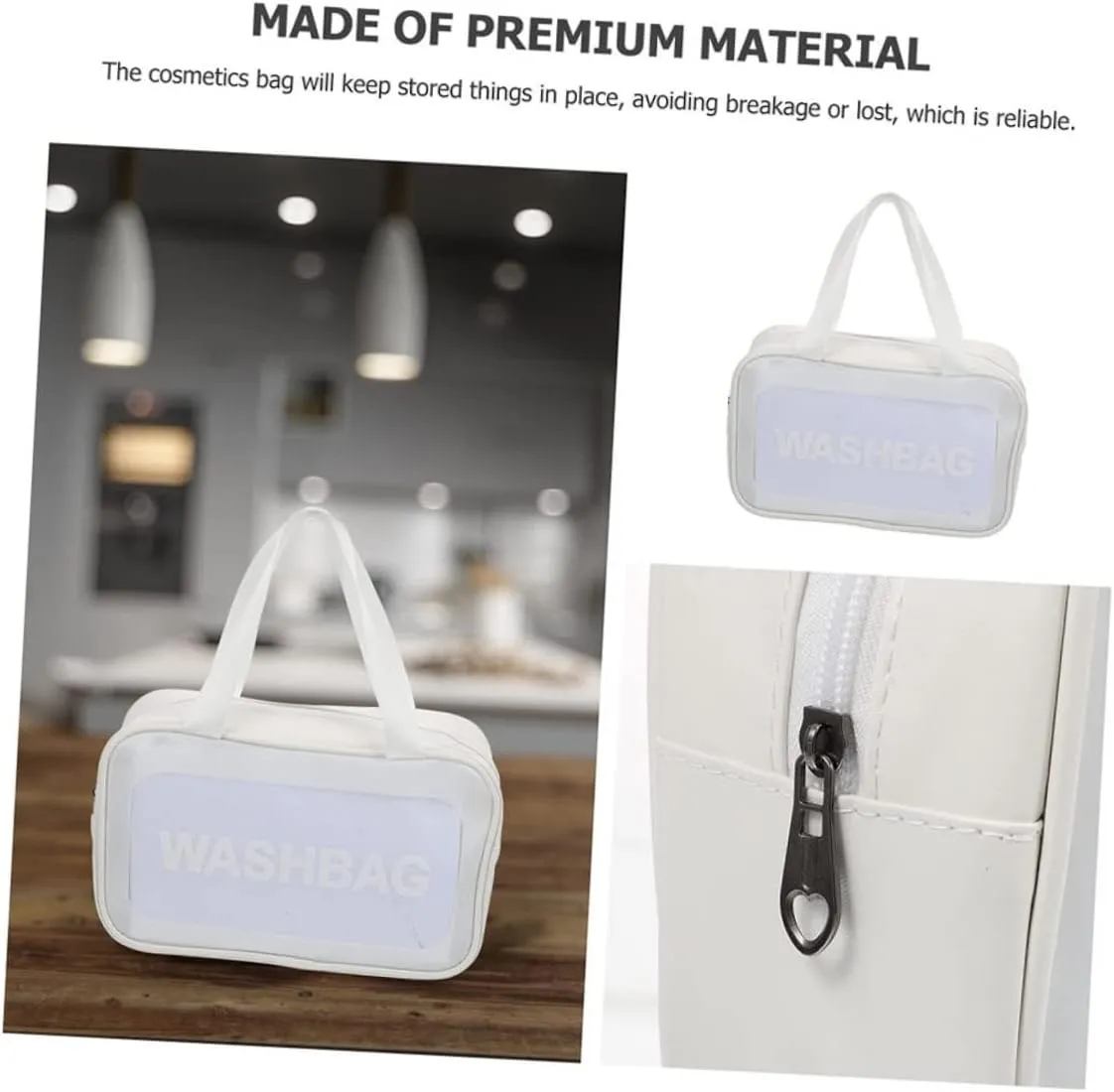 Transparent Cosmetic Bag Travel PVC Makeup Bag with Zipper, White, 30x10cm