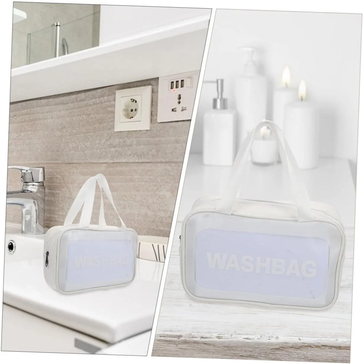 Transparent Cosmetic Bag Travel PVC Makeup Bag with Zipper, White, 30x10cm