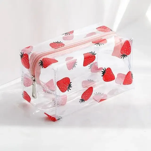 Transparent Flower Print Pencil Case For Students Classic Stationery Case Large Capacity Pencil Bag