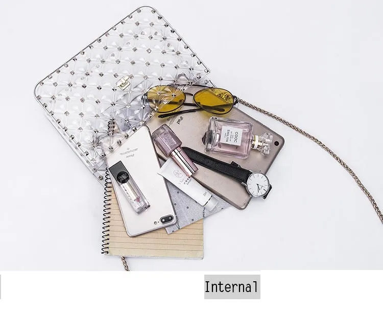 Transparent Totes Bag Clear PVC Plastic Quilted Beach Bags Chains Handbag Women Summer Bags 2019 Luxury Brand Fashion