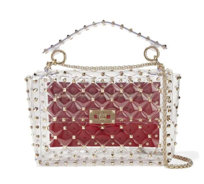 Transparent Totes Bag Clear PVC Plastic Quilted Beach Bags Chains Handbag Women Summer Bags 2019 Luxury Brand Fashion