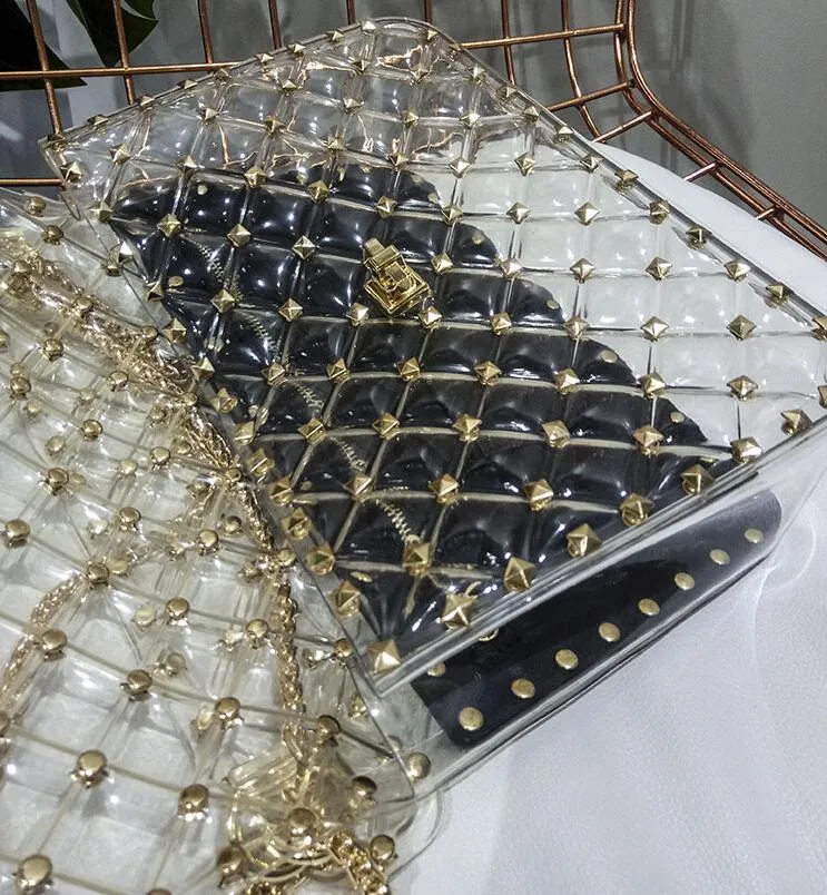 Transparent Totes Bag Clear PVC Plastic Quilted Beach Bags Chains Handbag Women Summer Bags 2019 Luxury Brand Fashion
