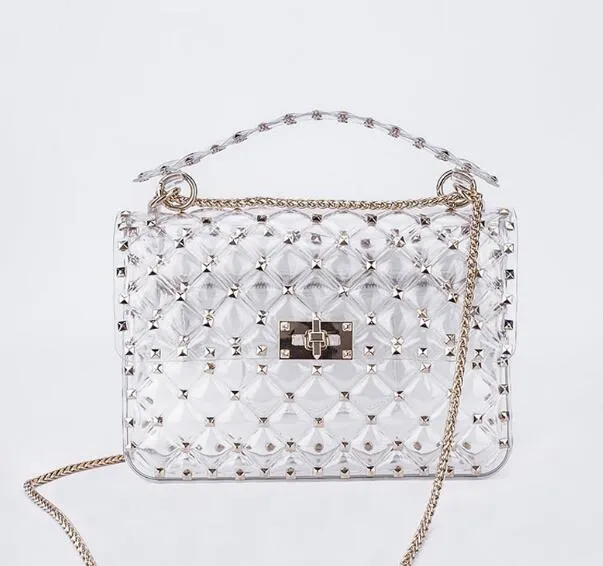 Transparent Totes Bag Clear PVC Plastic Quilted Beach Bags Chains Handbag Women Summer Bags 2019 Luxury Brand Fashion