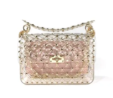 Transparent Totes Bag Clear PVC Plastic Quilted Beach Bags Chains Handbag Women Summer Bags 2019 Luxury Brand Fashion