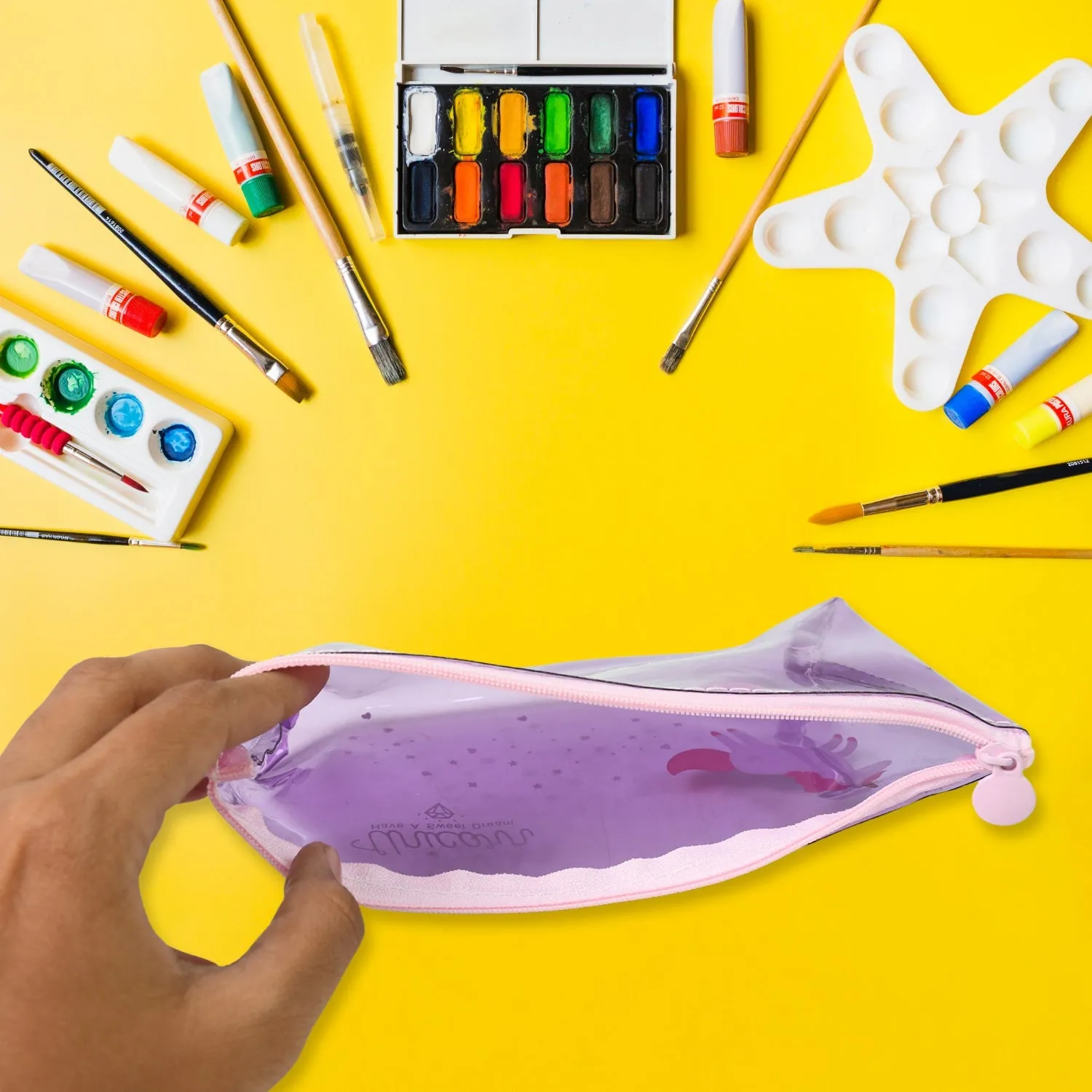 Transparent Unicorn Pencil Zip Pouch Bag (1 Pc)
