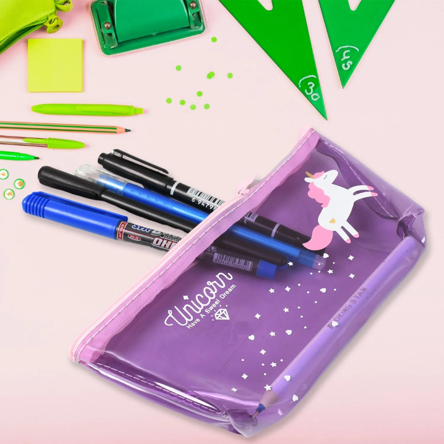 Transparent Unicorn Pencil Zip Pouch Bag (1 Pc)