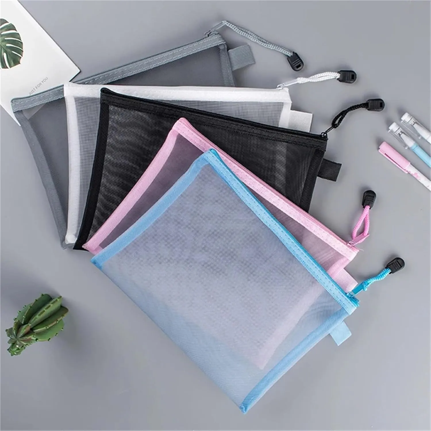 Transparent Waterproof Mesh Zipper Pouch Document Bag A4 Size File Folders for School Office Supplies Pencil Case Storage Bags Ideal for Storing Small Items for Everyday Use(Blue,A4 33.5X24.5cm)