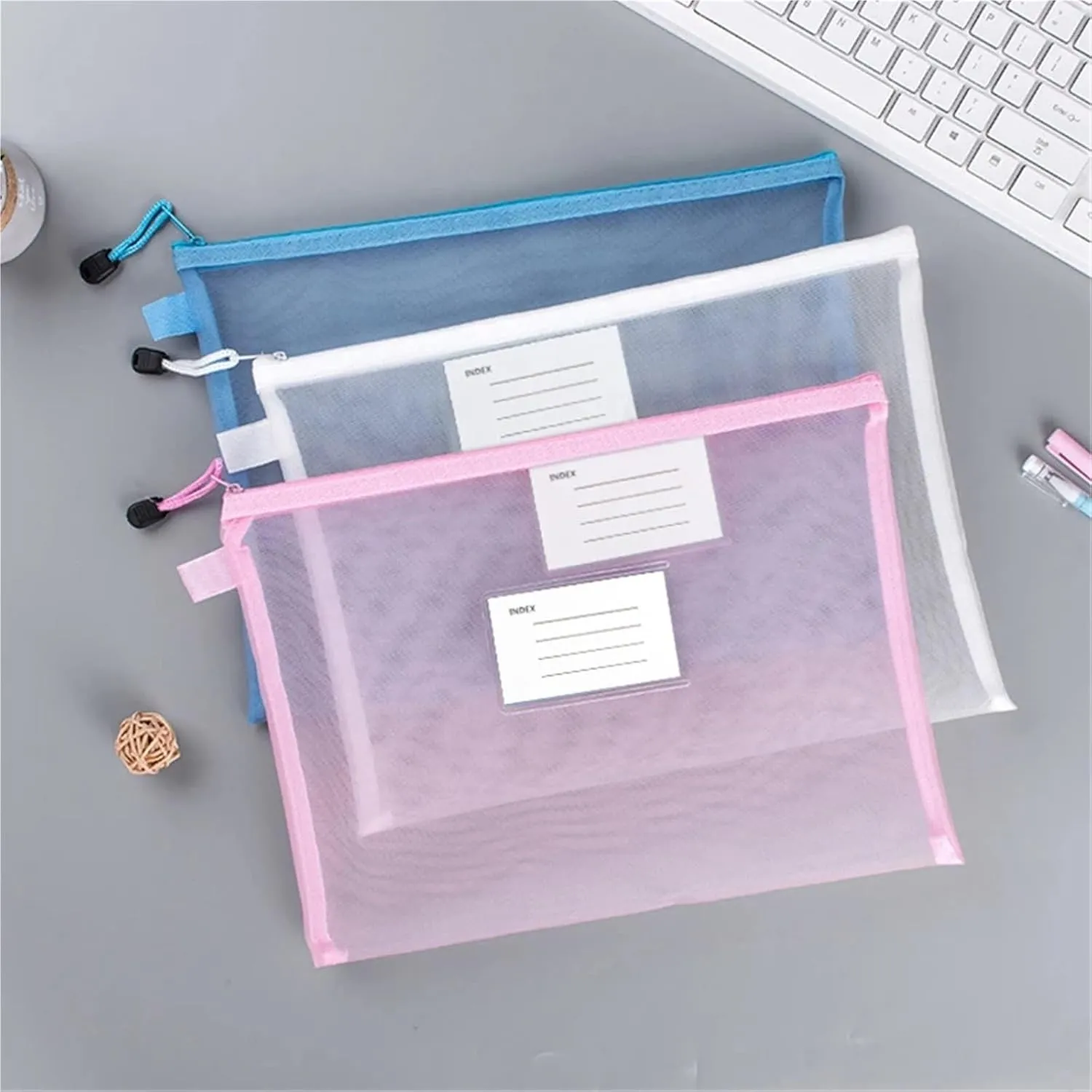 Transparent Waterproof Mesh Zipper Pouch Document Bag A4 Size File Folders for School Office Supplies Pencil Case Storage Bags Ideal for Storing Small Items for Everyday Use(Blue,A4 33.5X24.5cm)