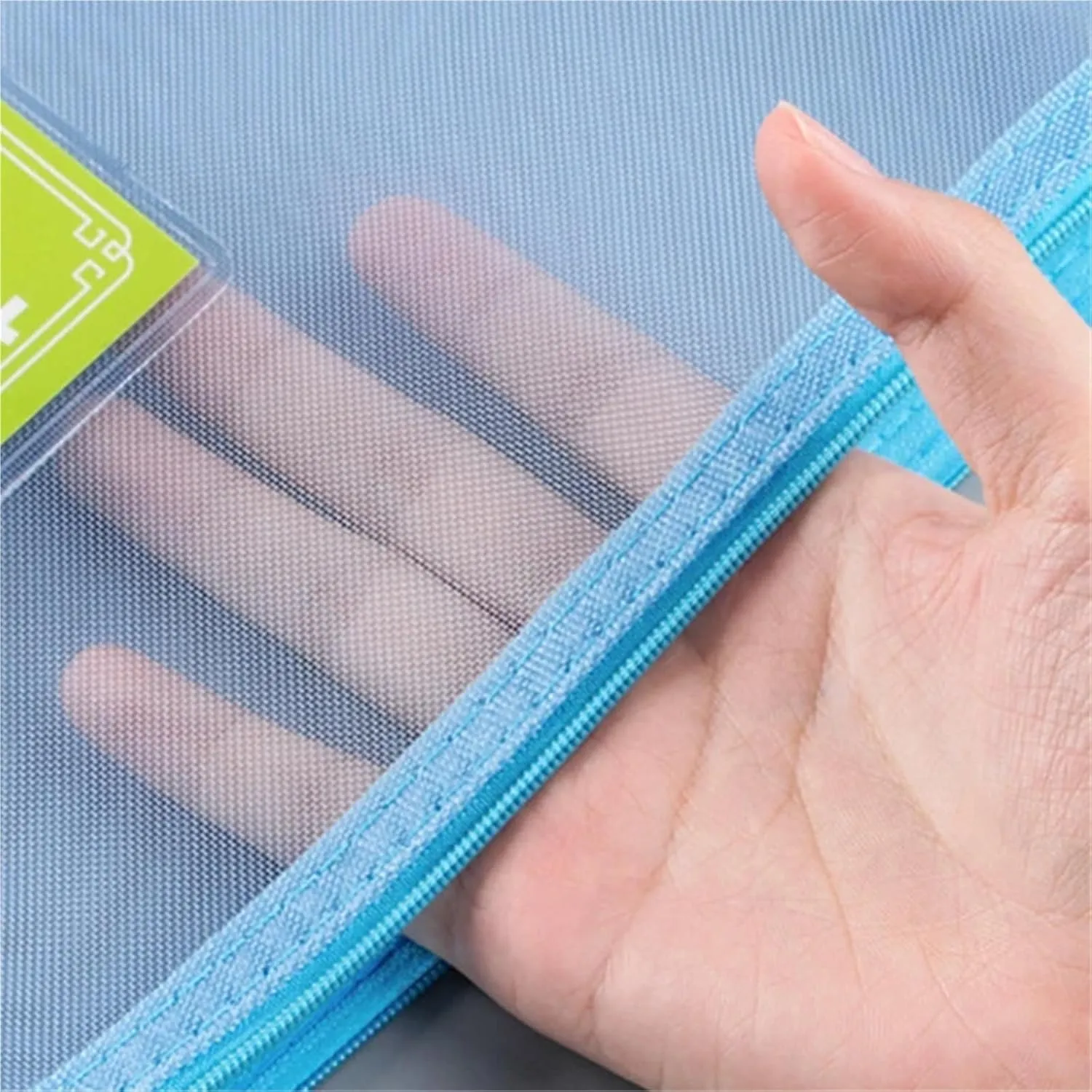 Transparent Waterproof Mesh Zipper Pouch Document Bag A4 Size File Folders for School Office Supplies Pencil Case Storage Bags Ideal for Storing Small Items for Everyday Use(Blue,A4 33.5X24.5cm)
