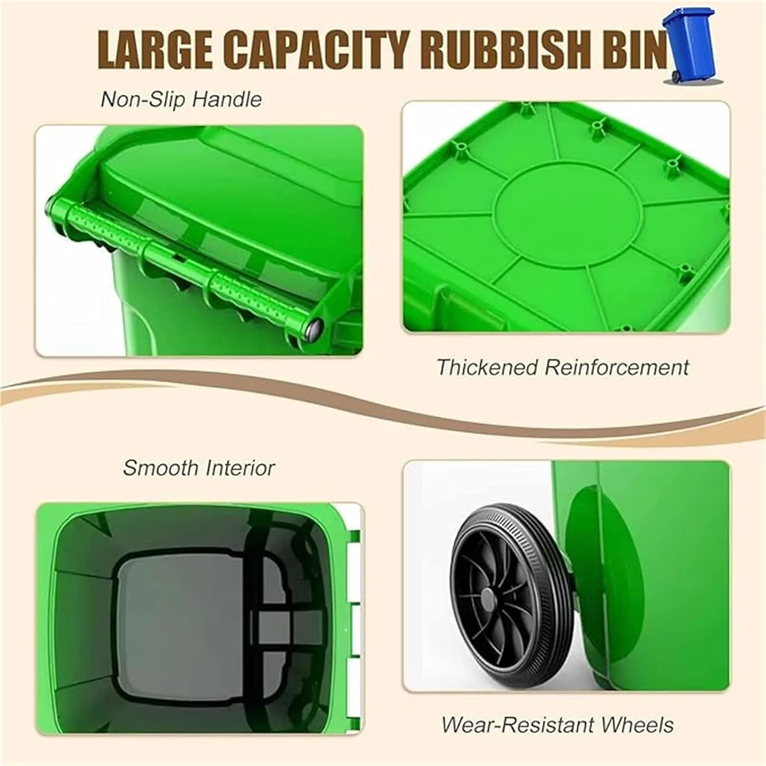 Trash Cans 18/22/27/53 Gallon Large Garbage Can Outdoor Wheeled Trash Can with Lid ＆ Wheels, Garage Trash Can with Handles ＆ 100-PCS Organizer Bag for Patio Backyard Deck Roadside(Yellow,100L/22 Gallo