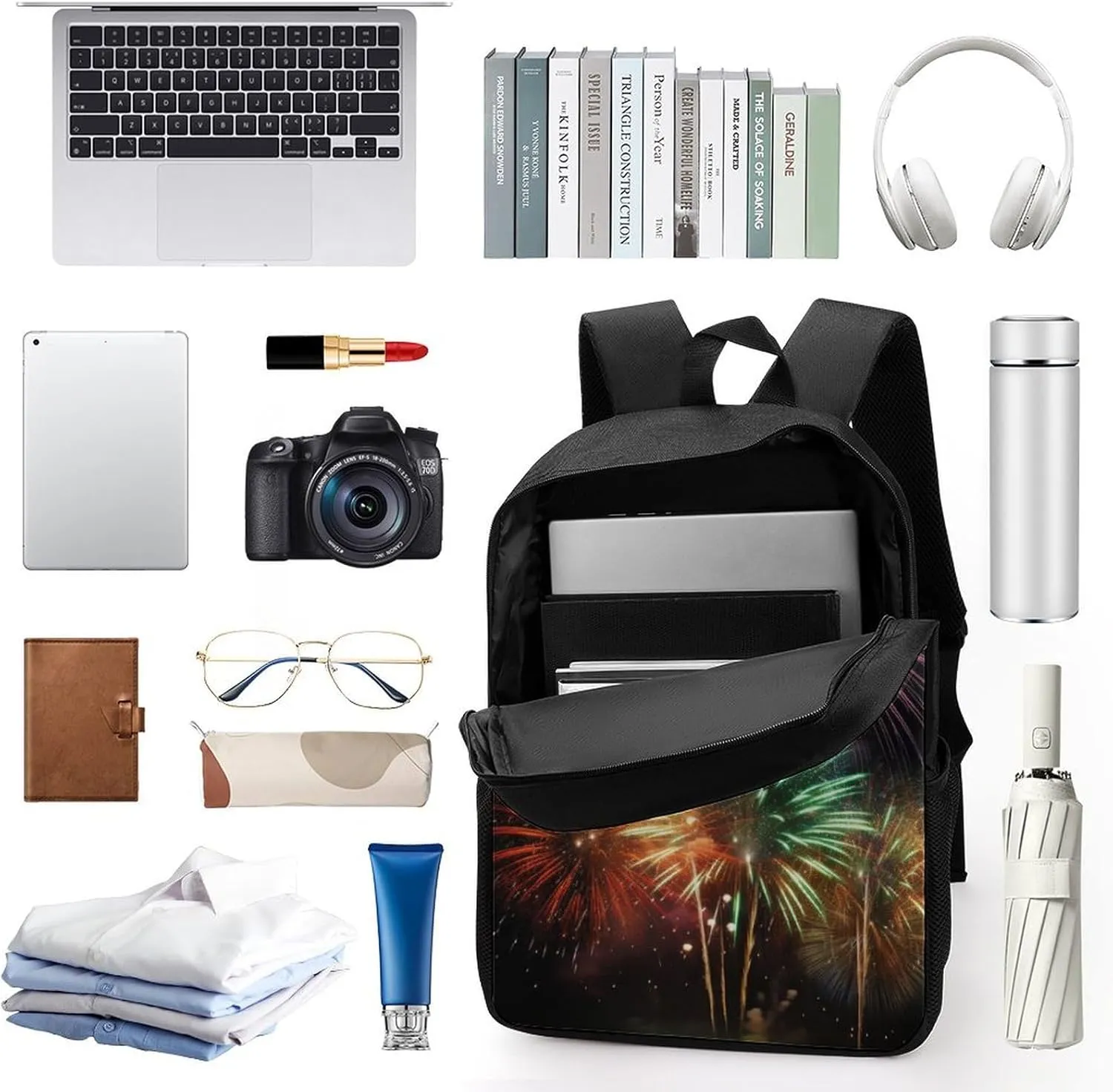 Travel Backpack for Men Women Daypack Splendid Fireworks Laptop Backpack Computer Bag Business Work Bag for Work, 17inch