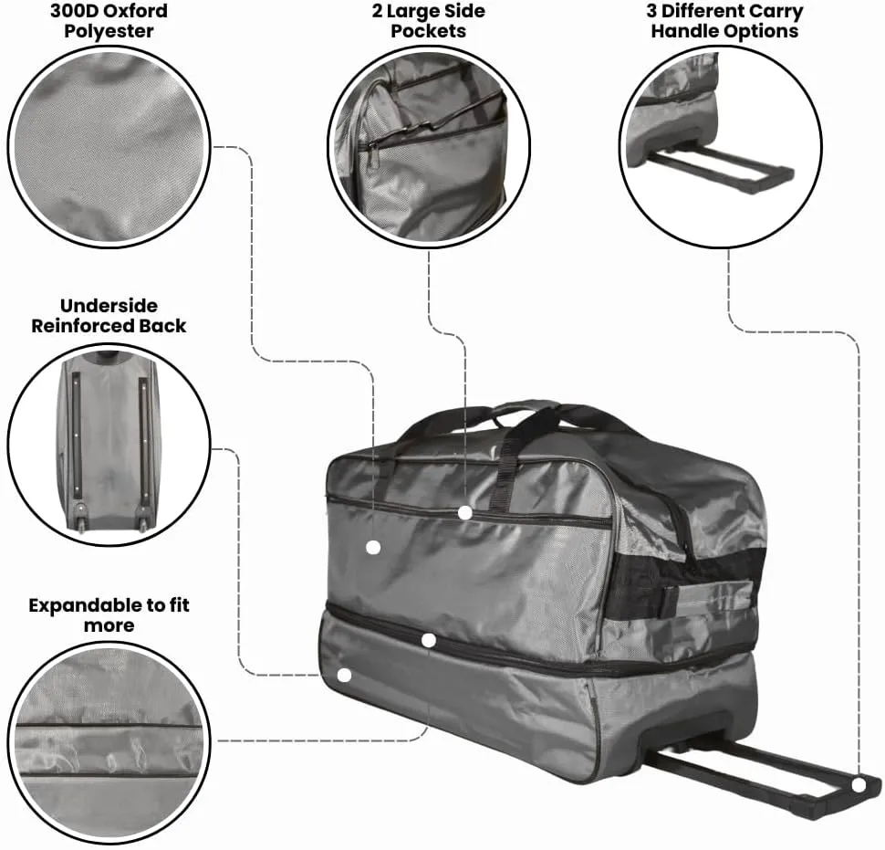 Travel Duffle Bag 87L, Foldable, Expandable to 104L, Gym Travel Carry On Overnight Weekender Retractable Handle Women Men (Grey)