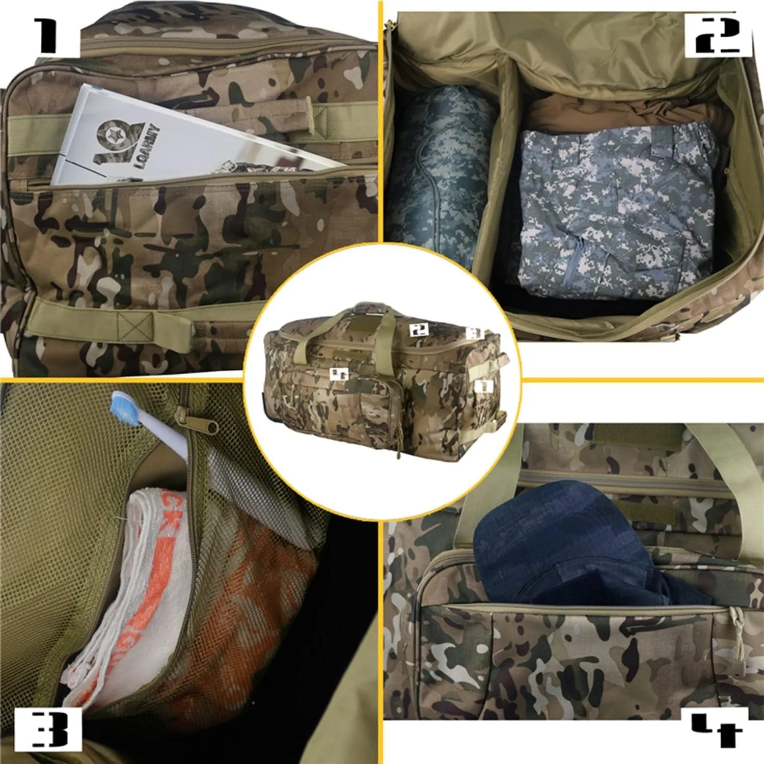 Travel Duffle Bag With Wheels Extra Large Rolling Duffel Bags for Tactical Military Deployment Camping