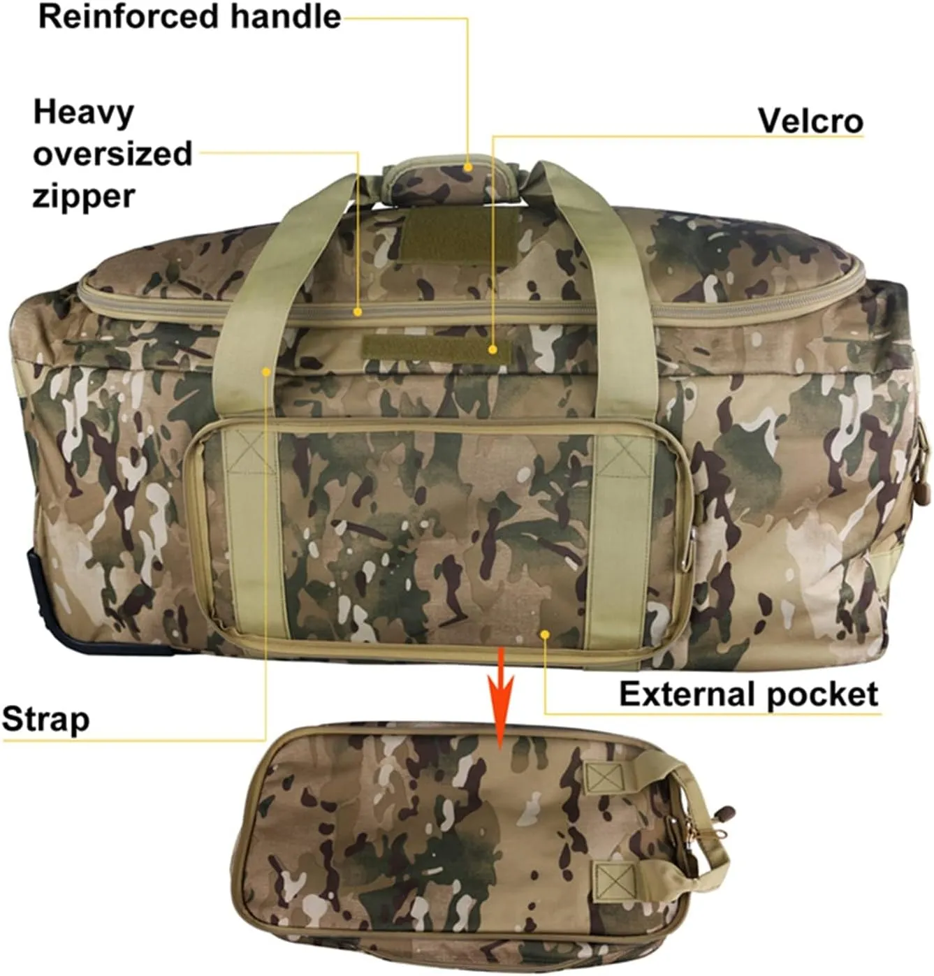 Travel Duffle Bag With Wheels Extra Large Rolling Duffel Bags for Tactical Military Deployment Camping