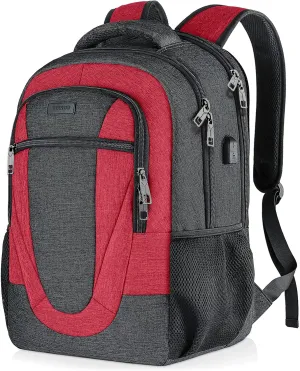 Travel Laptop Backpack for Woman and Men, School Backpack for Teens with USB Charging Port, Waterproof College Back Pack for 15.6 IN Laptop Backpack, Adult Business Computer Travel Backpack, BlackRed
