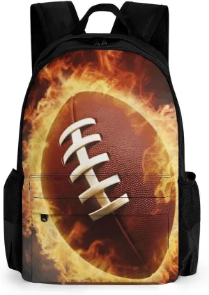 Travel Laptop Backpacks for Men Women,Flaming American Football Printed Computer Bag Travel Work Rucksack Ergonomic Shoulder Straps