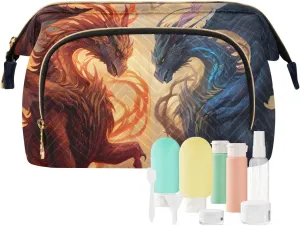 Travel Makeup Bag Flying Dragon Battle in The Sky Large Capacity Cosmetic Bags for Women