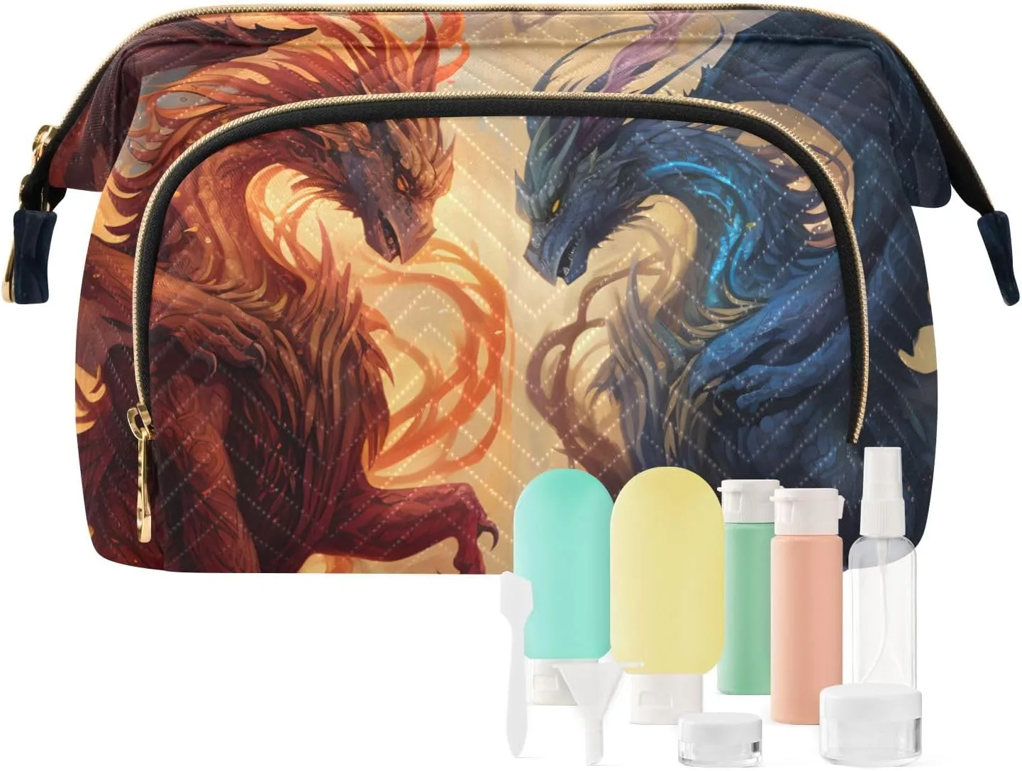 Travel Makeup Bag Flying Dragon Battle in The Sky Large Capacity Cosmetic Bags for Women