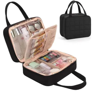 Travel Makeup Bag, Large Capacity Cosmetic Bag, Portable Make Up Bag Organizer for Women, Waterproof Cosmetic Travel Bag with Dividers and Brush Compartment for Cosmetics & Toiletries