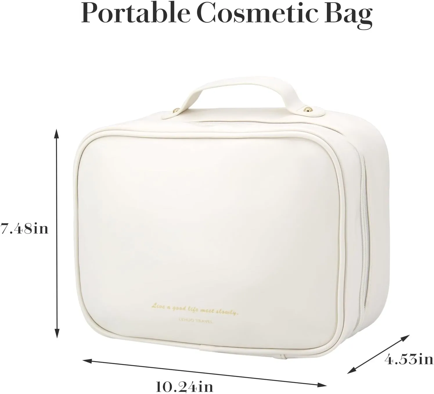 Travel Makeup Bag Large Capacity Cosmetic Organizer Waterproof Leather Toiletry Bag with Brush Holder and Handle Portable Cosmetic Storage Bag for Women Girls Gift - White