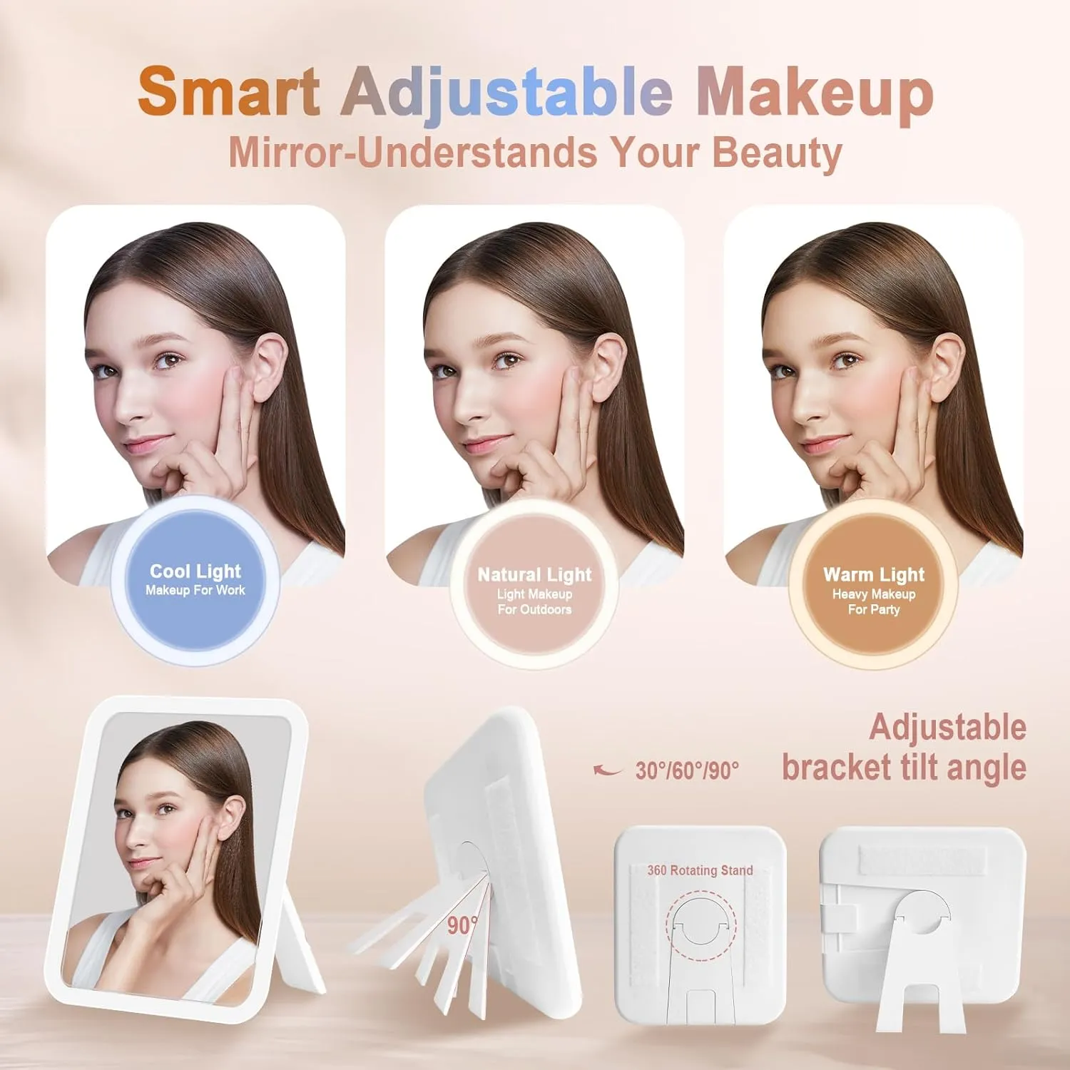 Travel Makeup Bag With 360° rotating LED Mirror,Waterproof cosmetic organizer,Portability Cosmetic case,Makeup organizer,Gift for Women,Girls Gift (Beige   Brown)