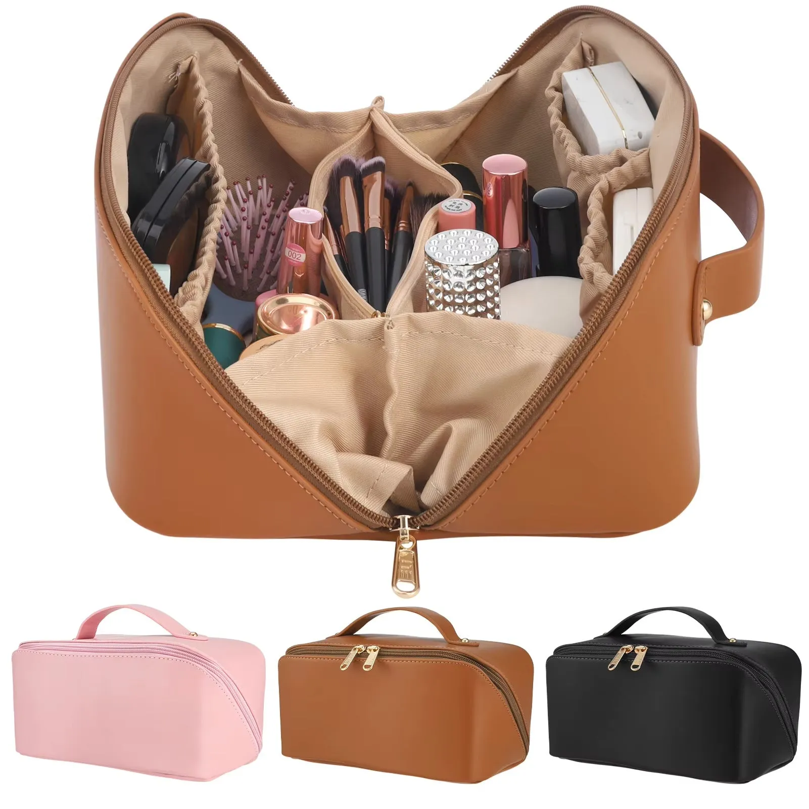 Travel Makeup Bag With Divider And Handle