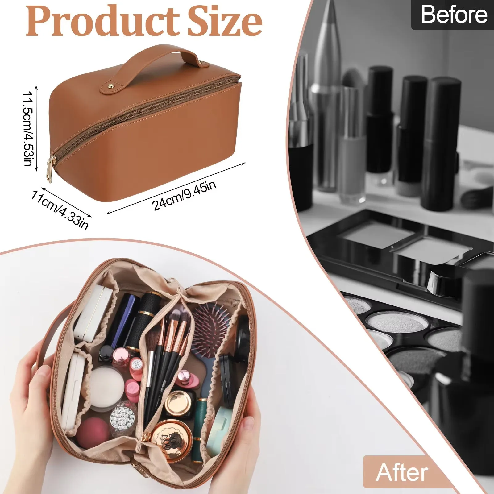 Travel Makeup Bag With Divider And Handle