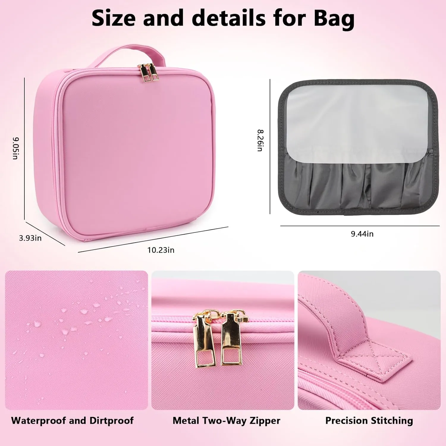 Travel Makeup Bag with LED Mirror Travel Makeup Organizer with 3 Lighted Settings, Adjustable Dividers and Makeup Brush Storage Bag Dark Pink