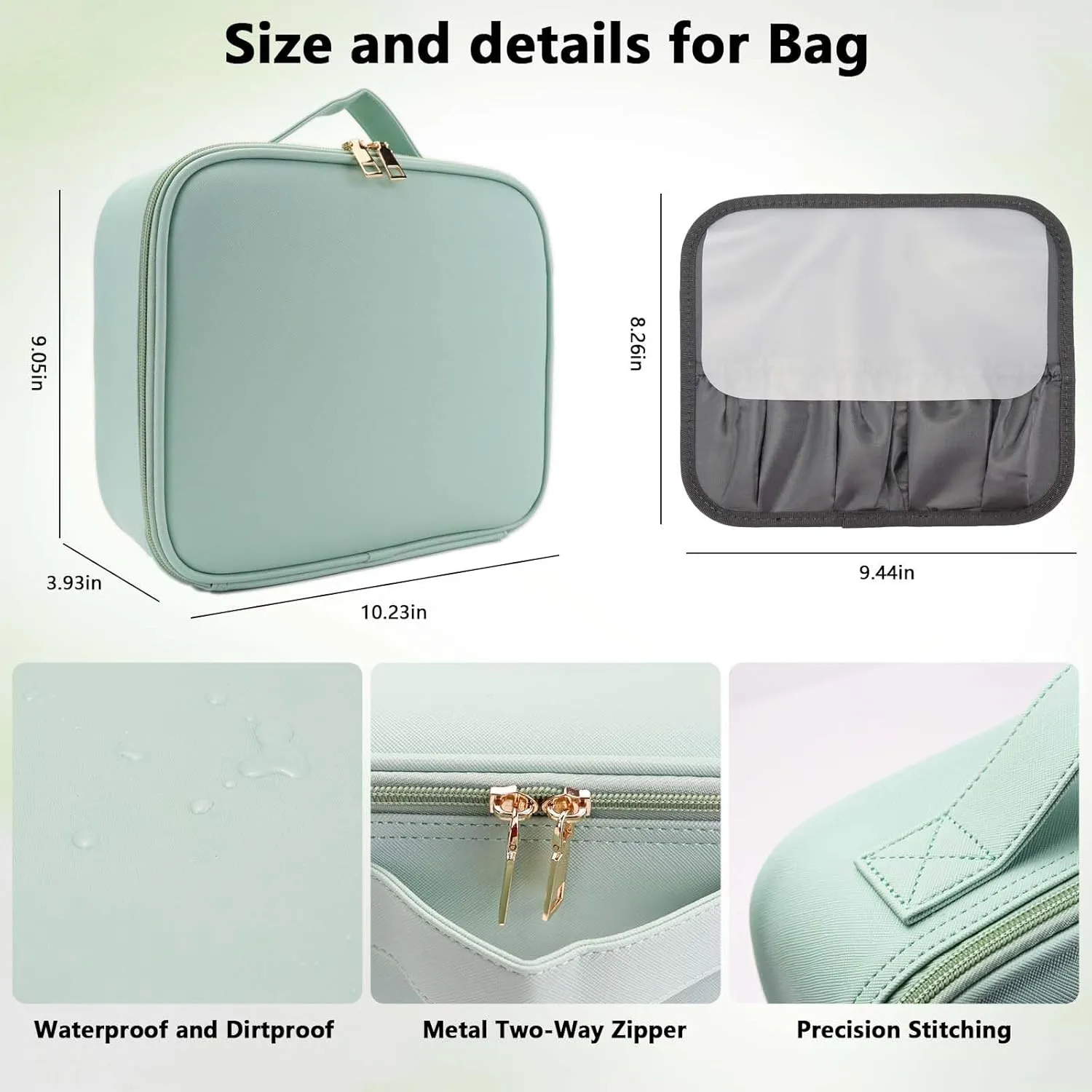Travel Makeup Bag with LED Mirror Travel Makeup Organizer with 3 Lighted Settings, Adjustable Dividers and Makeup Brush Storage Bag Light Green