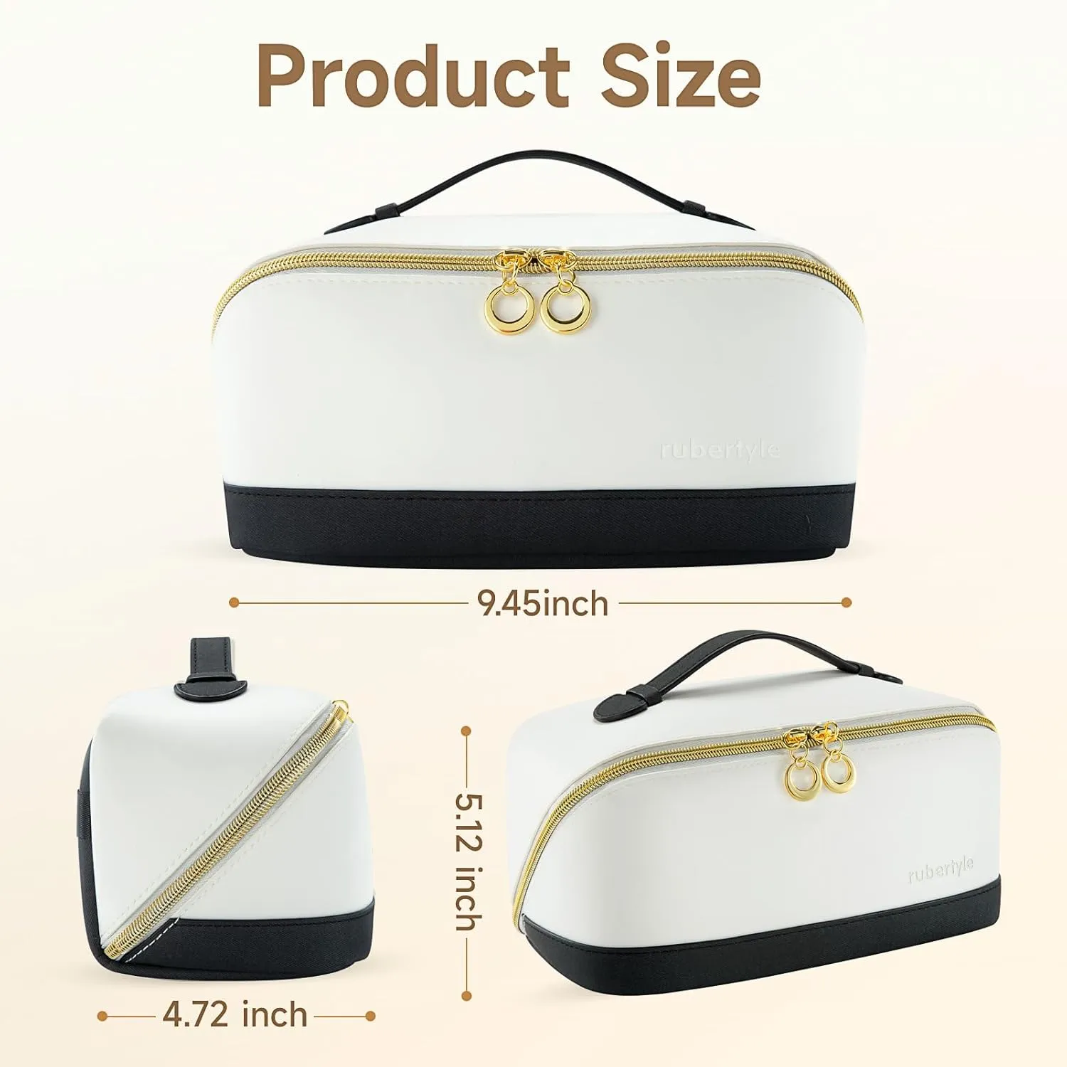 Travel Makeup Bag,Large Capacity Cosmetic Bags for Women,Waterproof Portable Pouch Open Flat Toiletry Bag Make up Organizer with Divider and Handle (Black)