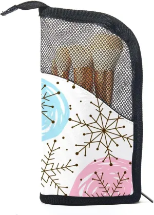 Travel Makeup Brush Holder, Large Stand-Up Makeup Brush Case, Professional Brush Organizer Foldable Makeup Artist Brush Storage Bag - Cute Snowflakes Ornament