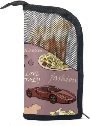 Travel Makeup Brush Holder, Large Stand-Up Makeup Brush Case, Professional Brush Organizer Foldable Makeup Artist Brush Storage Bag - Italy Food Funny Places