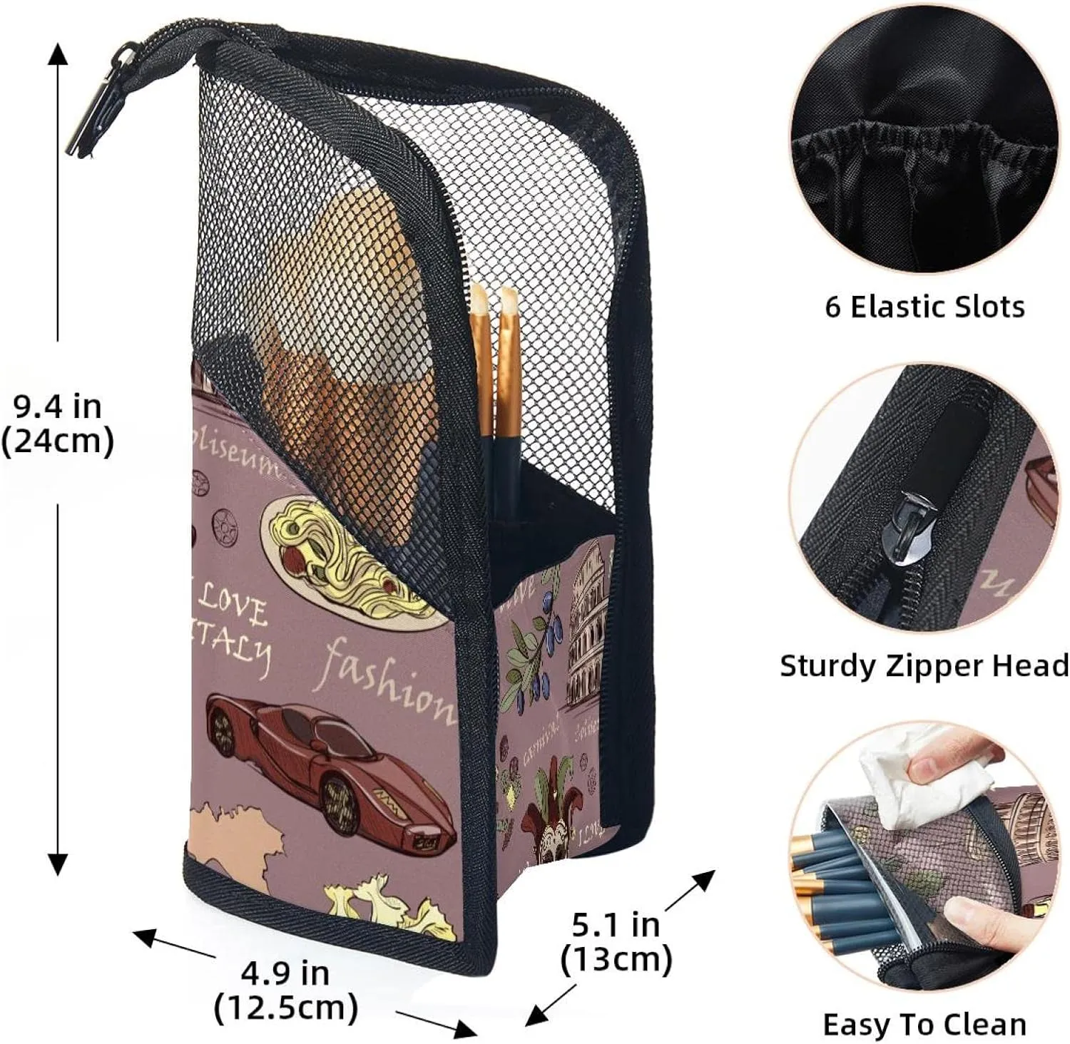 Travel Makeup Brush Holder, Large Stand-Up Makeup Brush Case, Professional Brush Organizer Foldable Makeup Artist Brush Storage Bag - Italy Food Funny Places