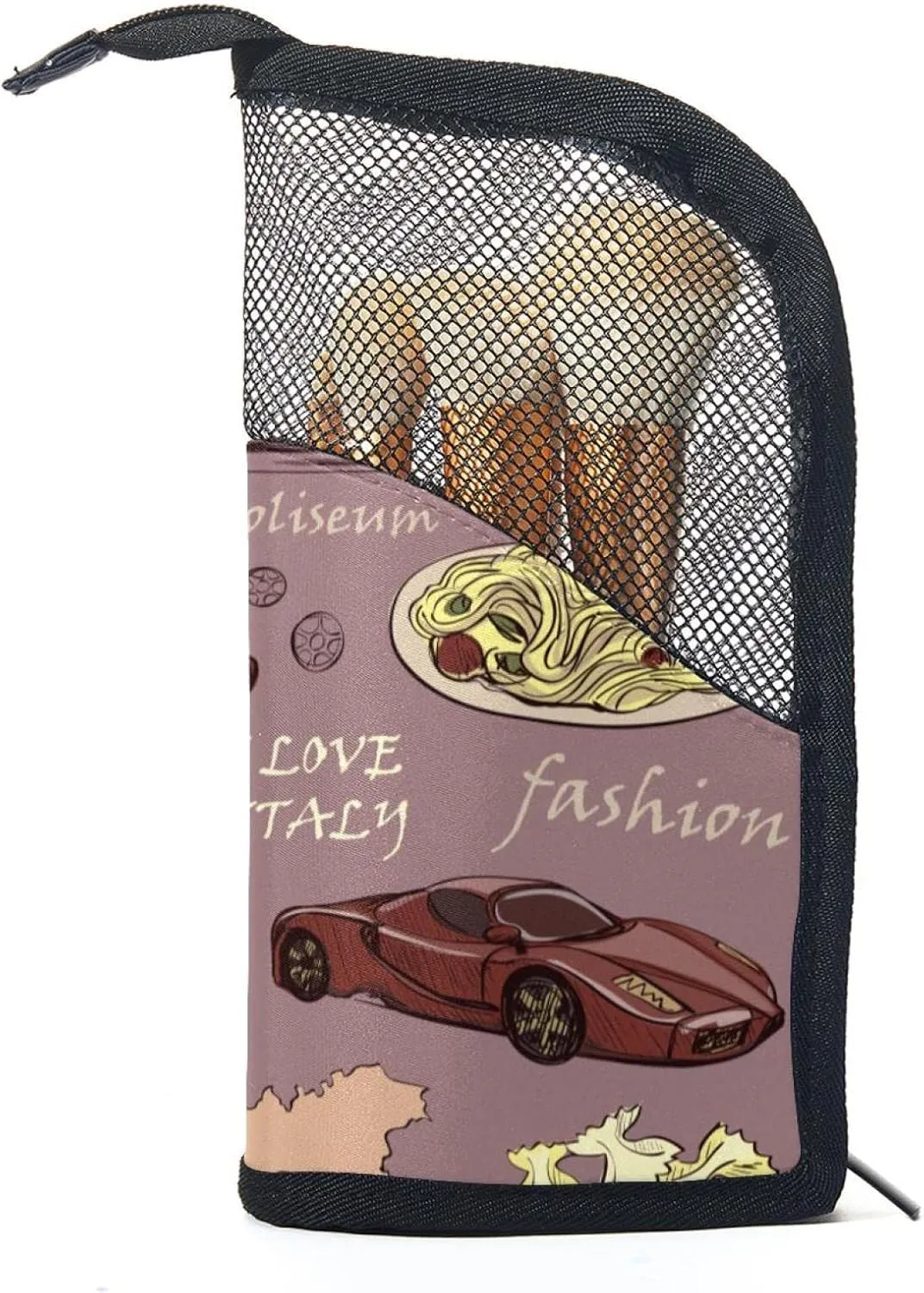 Travel Makeup Brush Holder, Large Stand-Up Makeup Brush Case, Professional Brush Organizer Foldable Makeup Artist Brush Storage Bag - Italy Food Funny Places