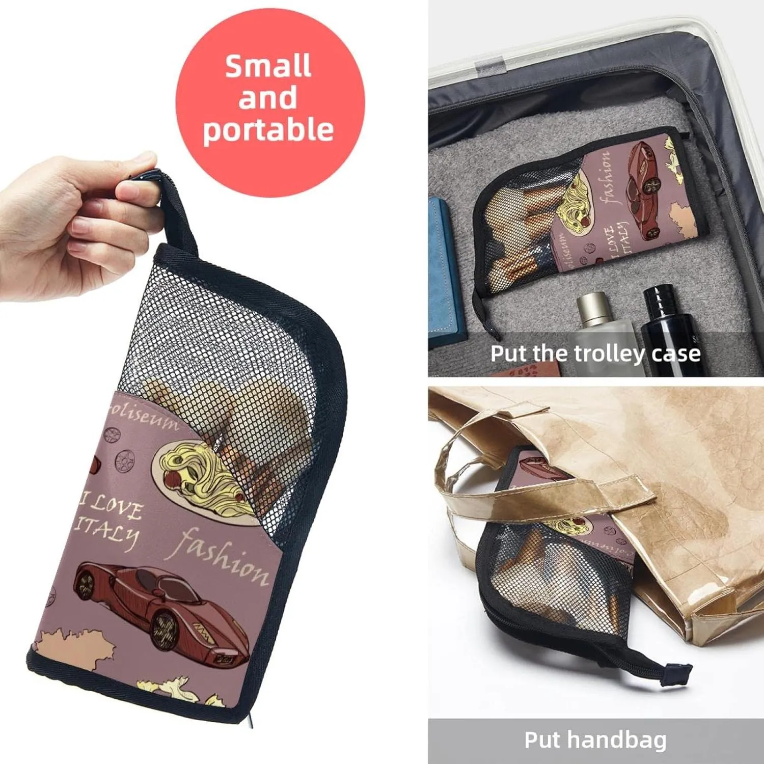 Travel Makeup Brush Holder, Large Stand-Up Makeup Brush Case, Professional Brush Organizer Foldable Makeup Artist Brush Storage Bag - Italy Food Funny Places
