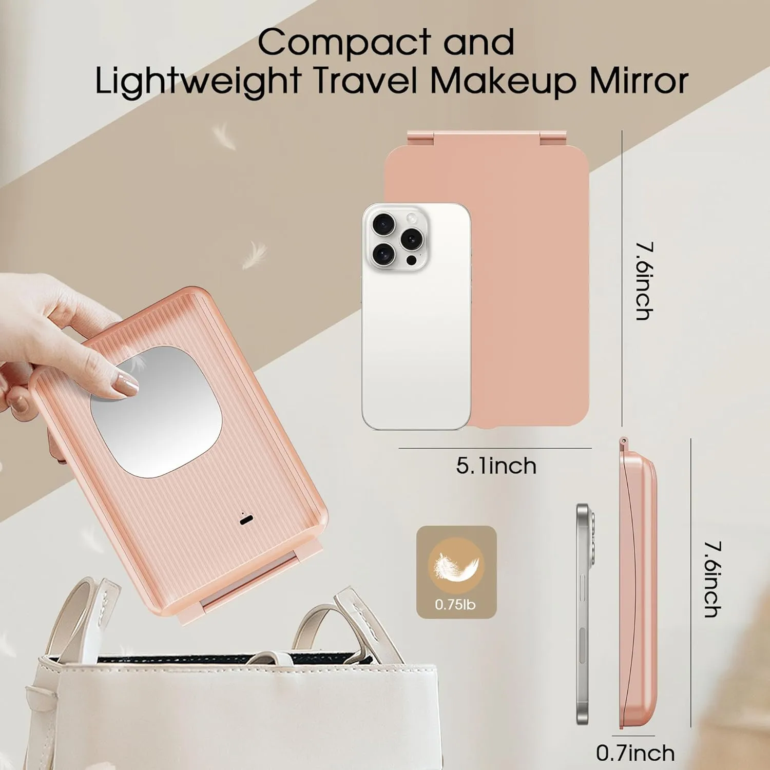 Travel Makeup Mirror with Lights and Magnification, 10X/1X Magnifying Vanity Mirror with 3 Colors & Brightness Adjustable, 2000 mAh Rechargeable Lighted Compact Mirror, Women Gift(Pink)