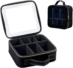 Travel Makeup Train Case Organizer Portable Storage Bag with Adjustable Dividers for Toiletry Cosmetic Brush Jewelry Accessories(Black)
