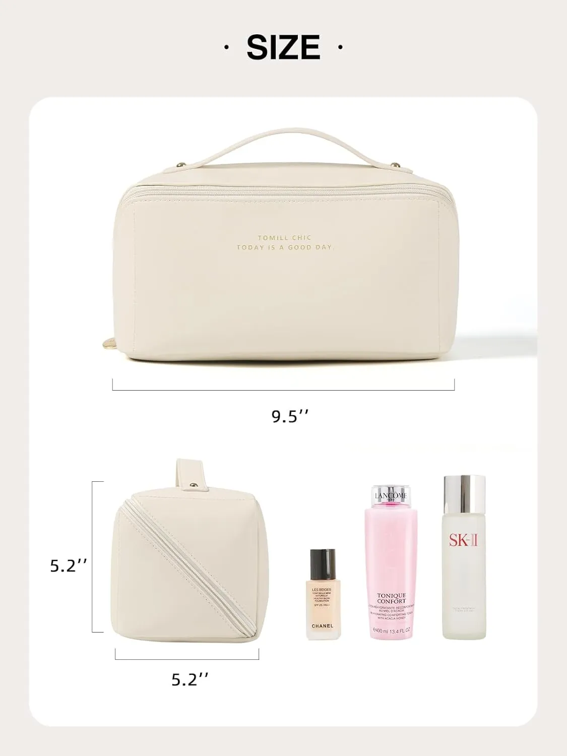 Travel Open Flat Makeup Bag, Large Capacity Travel Cosmetic Bag for Women, Portable Cosmetic Pouch PU Leather Waterproof Open Flat Travel Toiletry Bag Make up Organizer Bag with Divider and Handle
