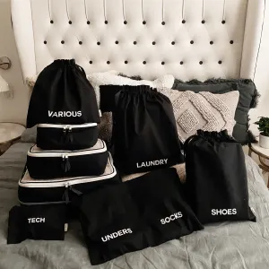 Travel Set, Packing Cubes & Bags – 8 pcs – Black