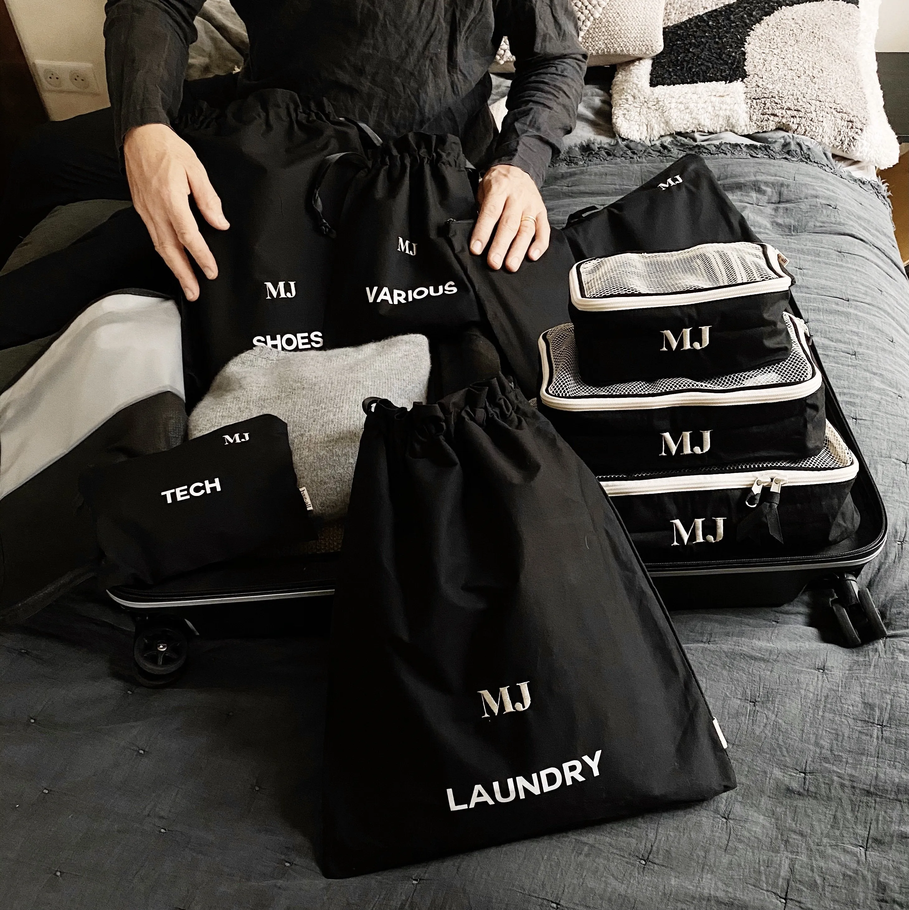 Travel Set, Packing Cubes & Bags – 8 pcs – Black