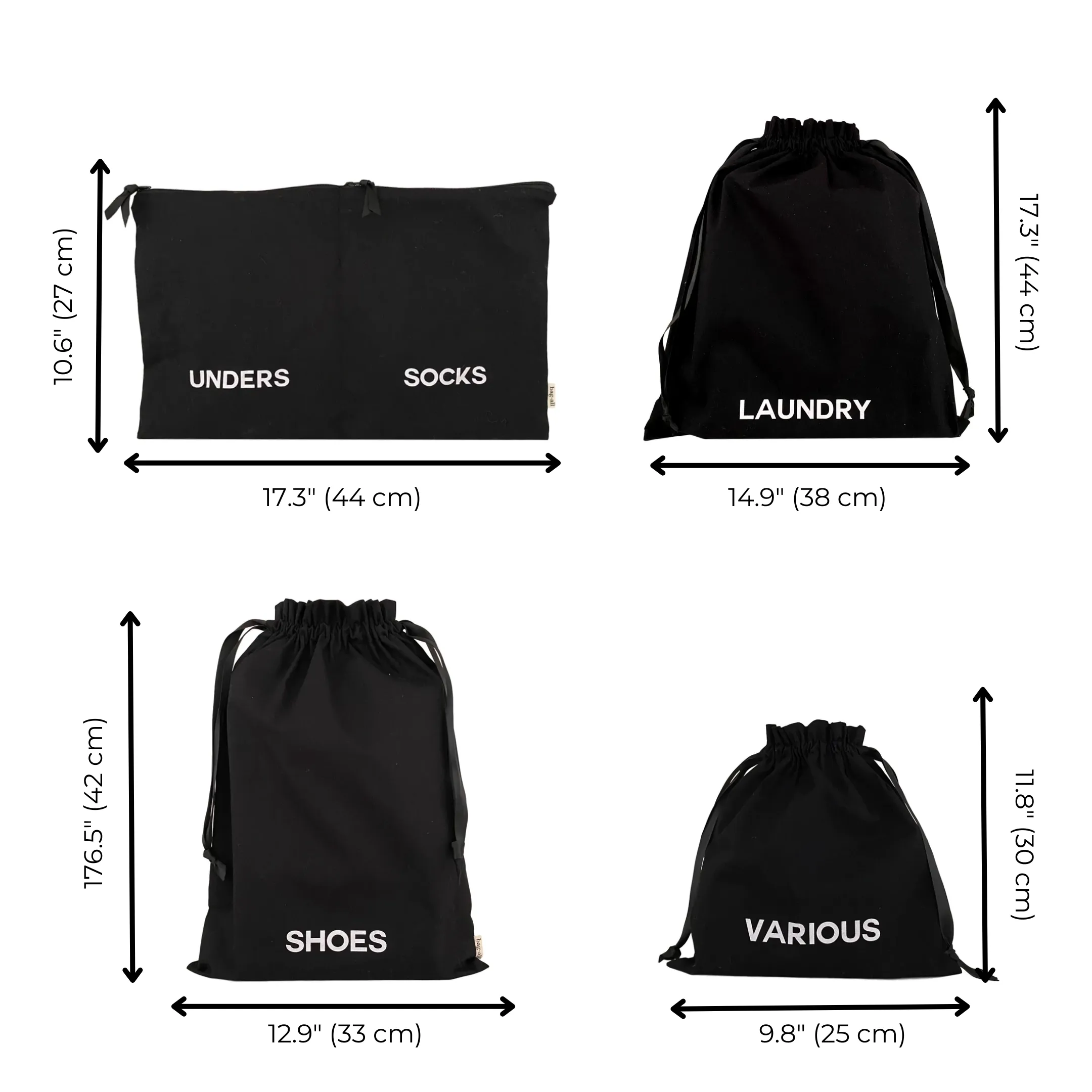 Travel Set, Packing Cubes & Bags – 8 pcs – Black